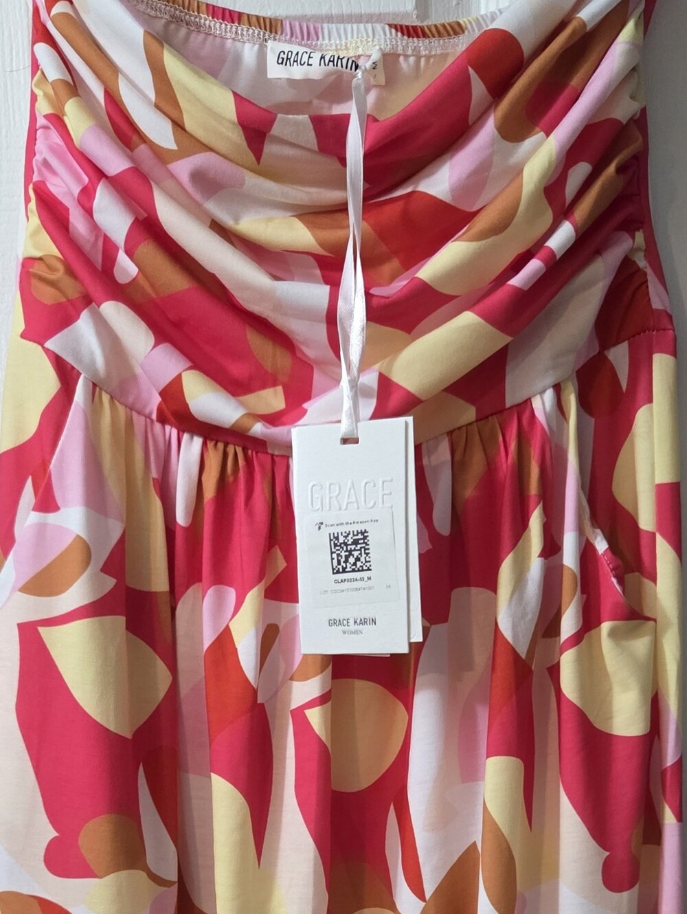 Grace Karin Pink Red Yellow Abstract Midi Dress